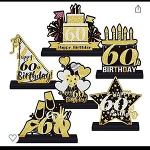 6 Pieces 60th Birthday Wooden Table Centerpieces